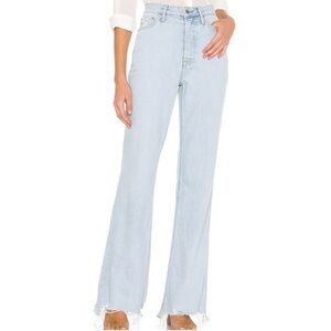 GRLFRND Carla Light Wash High-Rise Flare Long Denim Jeans
